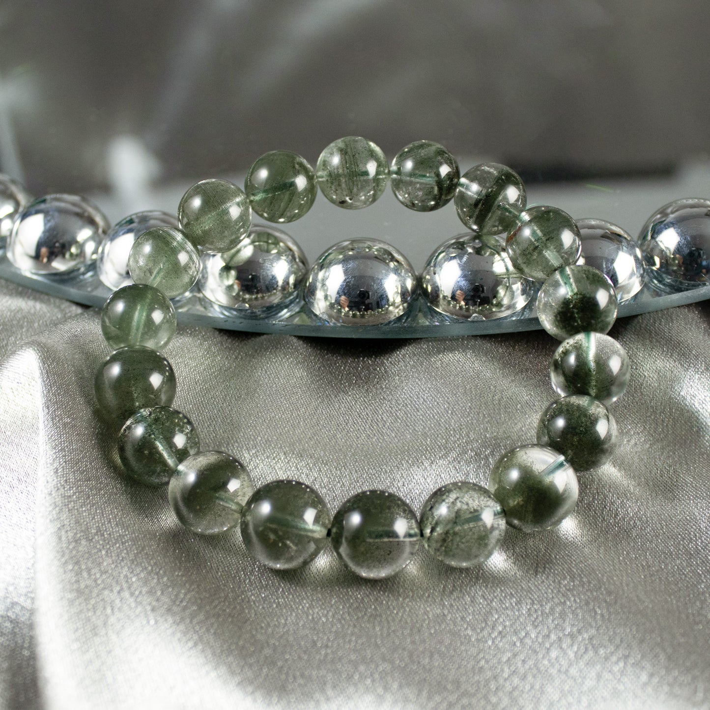 Auralyn Custom Green Phantom Quartz Bracelet, 13–14mm Natural Garden/Phantom Quartz Beads, Handmade Energy Jewelry for Renewal, Clarity & Grounding — Ships in 15 Days