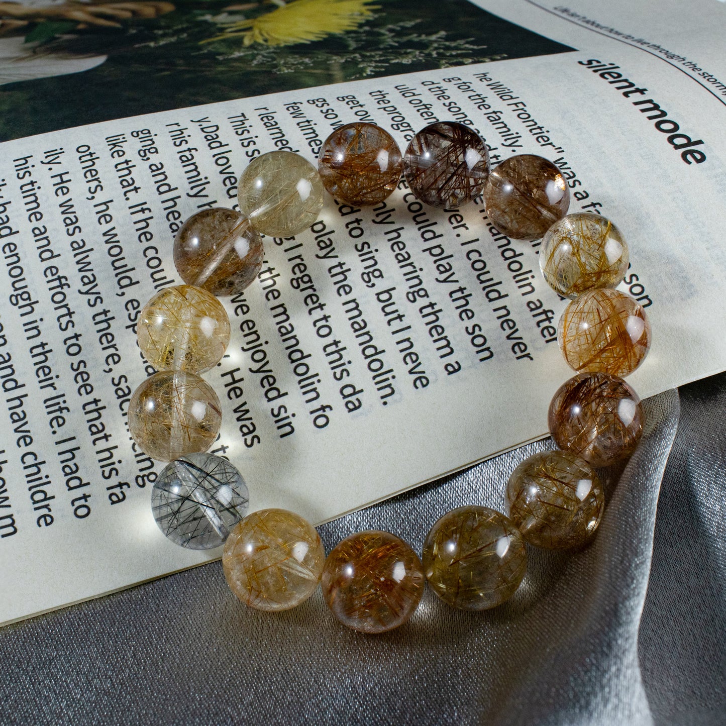 Auralyn Custom Multicolor Rutilated Quartz Bracelet, 13–14mm Natural Rutile Crystal Beads, Handmade Energy Jewelry for Clarity, Confidence & Prosperity