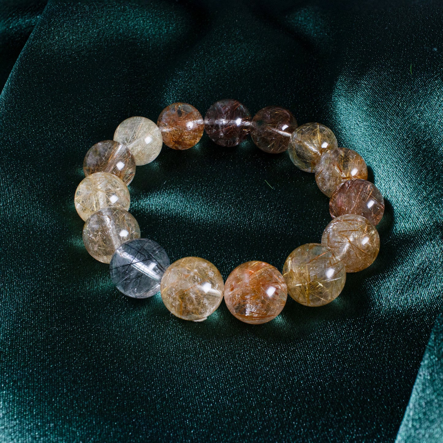Auralyn Custom Multicolor Rutilated Quartz Bracelet, 13–14mm Natural Rutile Crystal Beads, Handmade Energy Jewelry for Clarity, Confidence & Prosperity