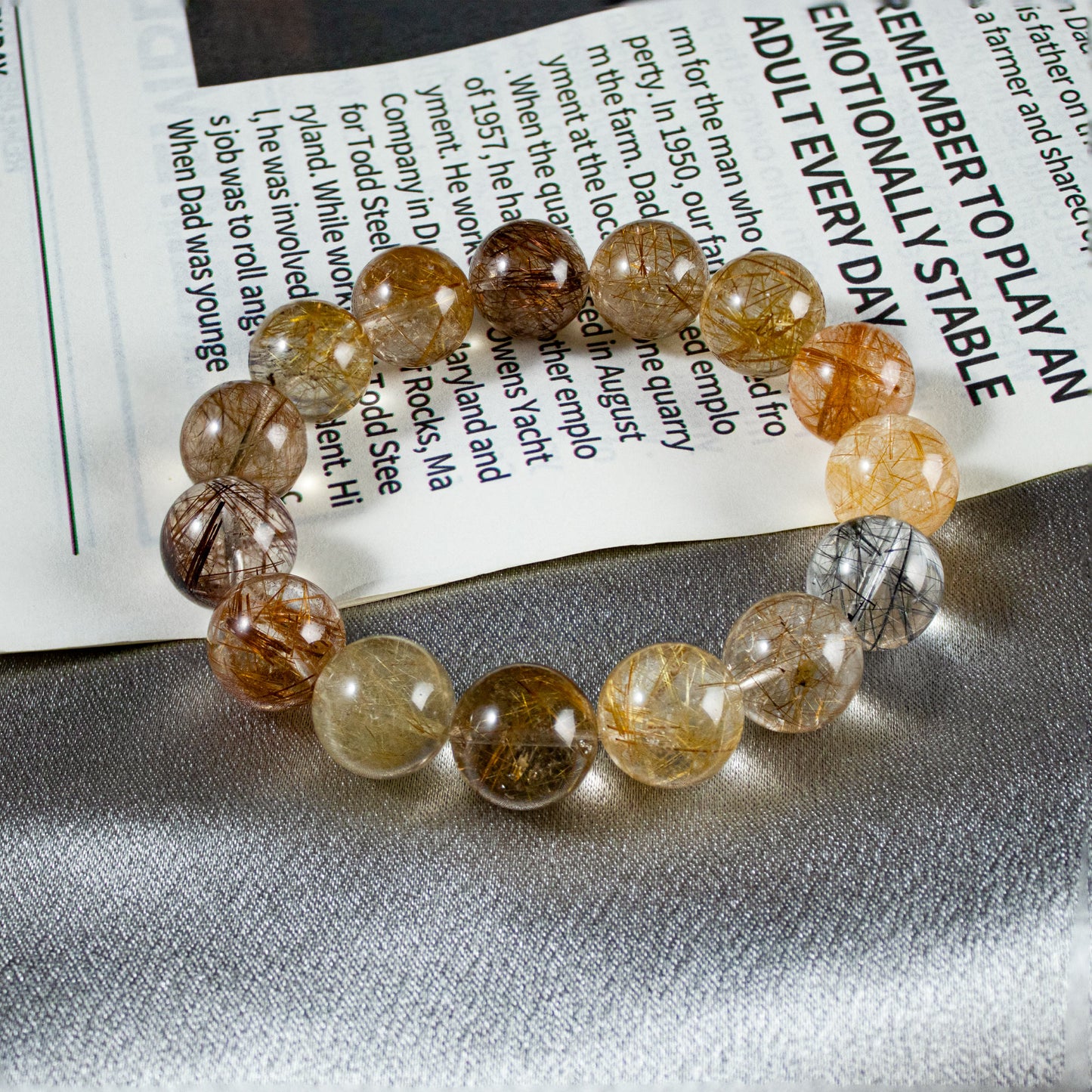 Auralyn Custom Multicolor Rutilated Quartz Bracelet, 13–14mm Natural Rutile Crystal Beads, Handmade Energy Jewelry for Clarity, Confidence & Prosperity