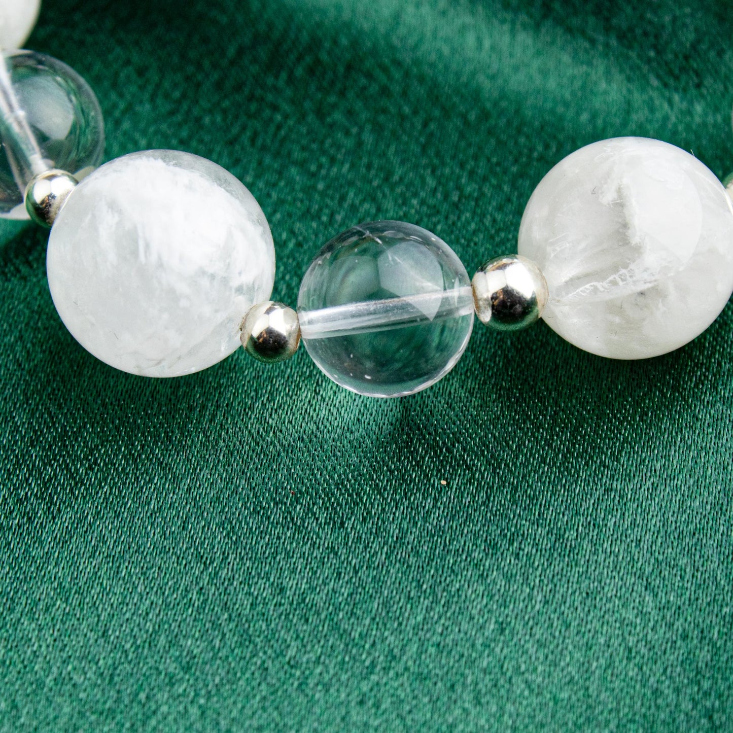 Auralyn Custom Snow-Phantom Quartz & Clear Quartz Bracelet, 13–14mm Natural “Snowflake” Phantom Beads with Minimal Silver Accents, Handmade Energy Jewelry for Clarity, Calm & Renewal