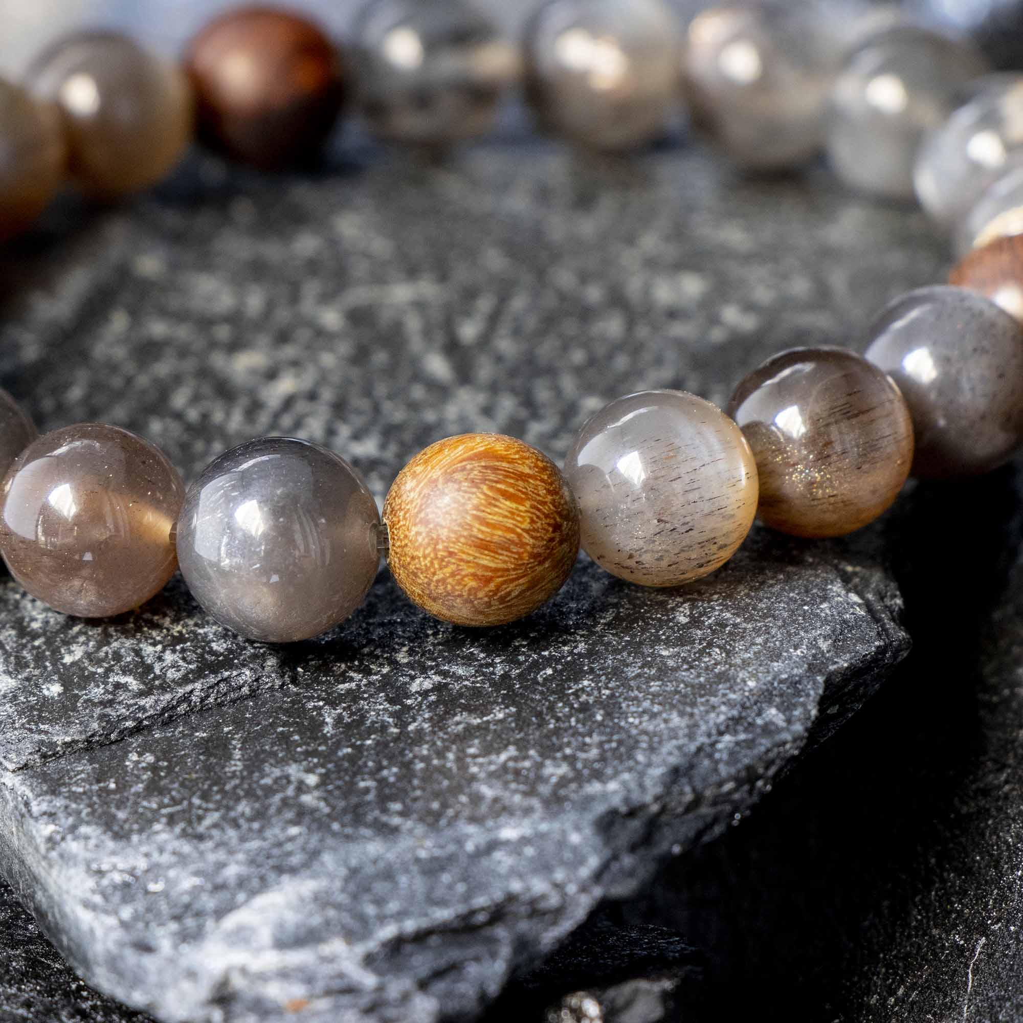 Auralyn Cancer Night-Tide Guardian Zodiac Bracelet, 10–12mm Black Tourmalinated “Backbone” Quartz & Rosewood with Gold-Plated Spacers and Ebony Bead w/ Sterling-Silver Cancer Inlay, Handmade Protective Jewelry Amazon-Style 5 Bullet Points