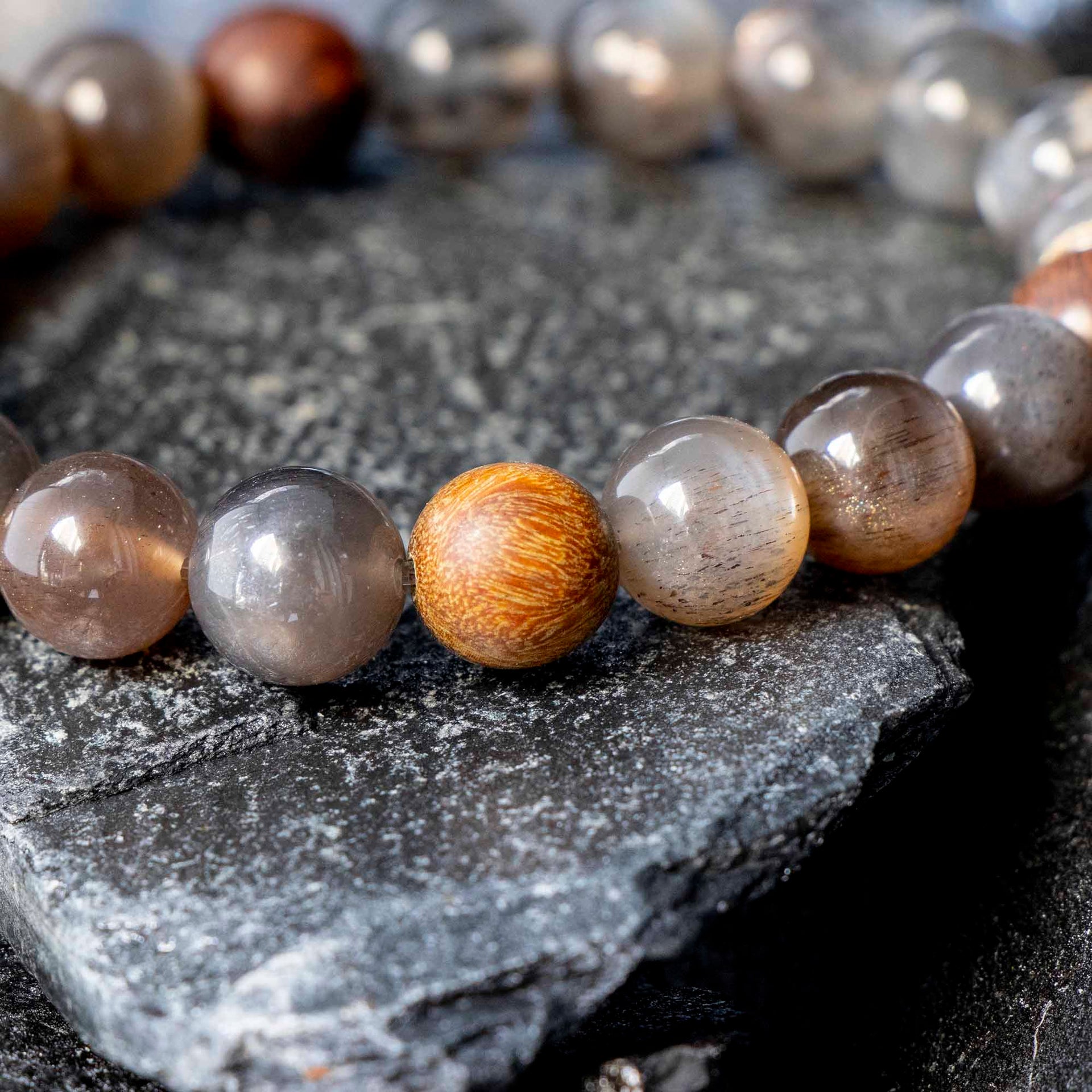 Auralyn Cancer Night-Tide Guardian Zodiac Bracelet, 10–12mm Black Tourmalinated “Backbone” Quartz & Rosewood with Gold-Plated Spacers and Ebony Bead w/ Sterling-Silver Cancer Inlay, Handmade Protective Jewelry Amazon-Style 5 Bullet Points