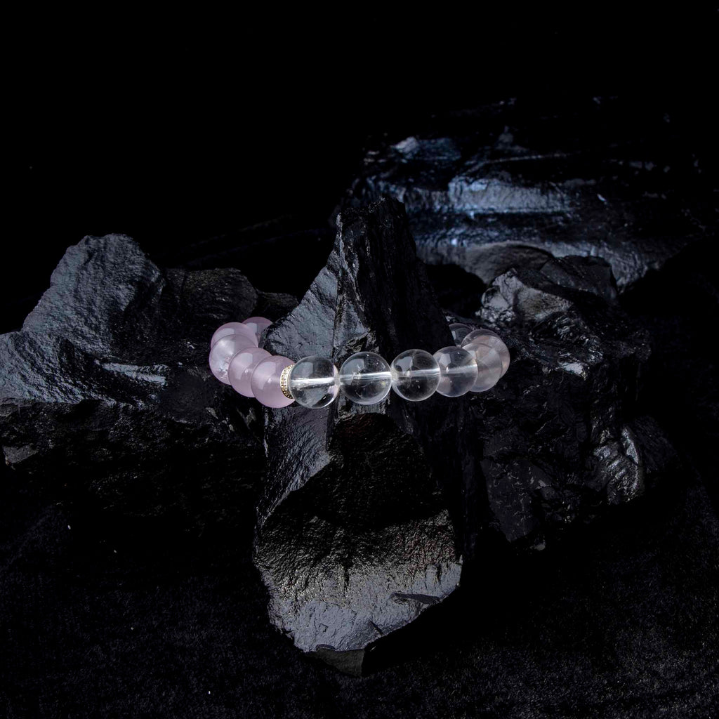 Auralyn Tarot The Lovers Rose Quartz Gradient Bracelet, 13–14mm Light-to-Deep Rose Quartz with Clear Quartz & Gold-Plated Spacers, Handmade Crystal Energy Jewelry for Love, Self-Care & Harmony