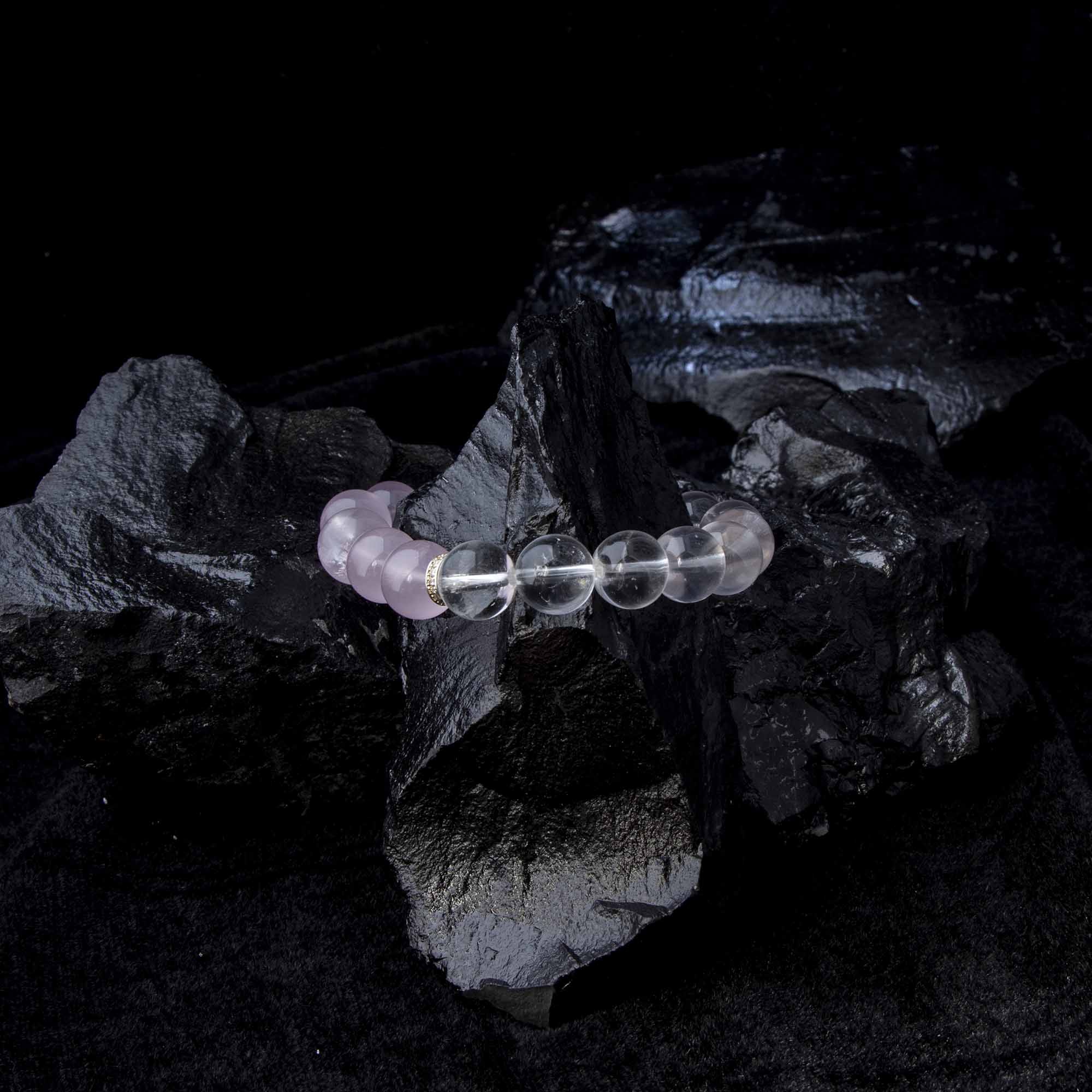 Auralyn Tarot The Lovers Rose Quartz Gradient Bracelet, 13–14mm Light-to-Deep Rose Quartz with Clear Quartz & Gold-Plated Spacers, Handmade Crystal Energy Jewelry for Love, Self-Care & Harmony