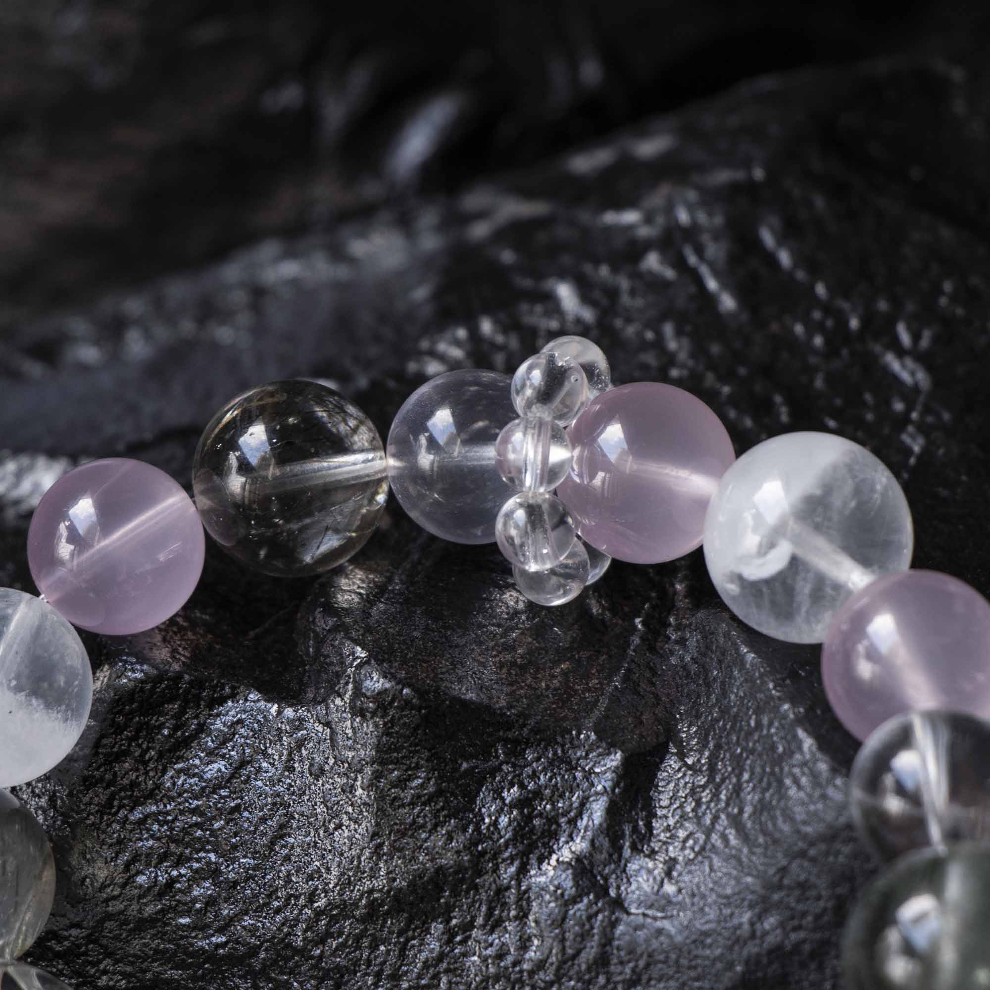 Auralyn Garden of Light Crystal Bracelet, 13–14mm White Phantom, Rose Quartz, Green Phantom, Green Rutilated & Tourmaline Rutilated Quartz with Clear Quartz Spacers, Handmade Energy Jewelry