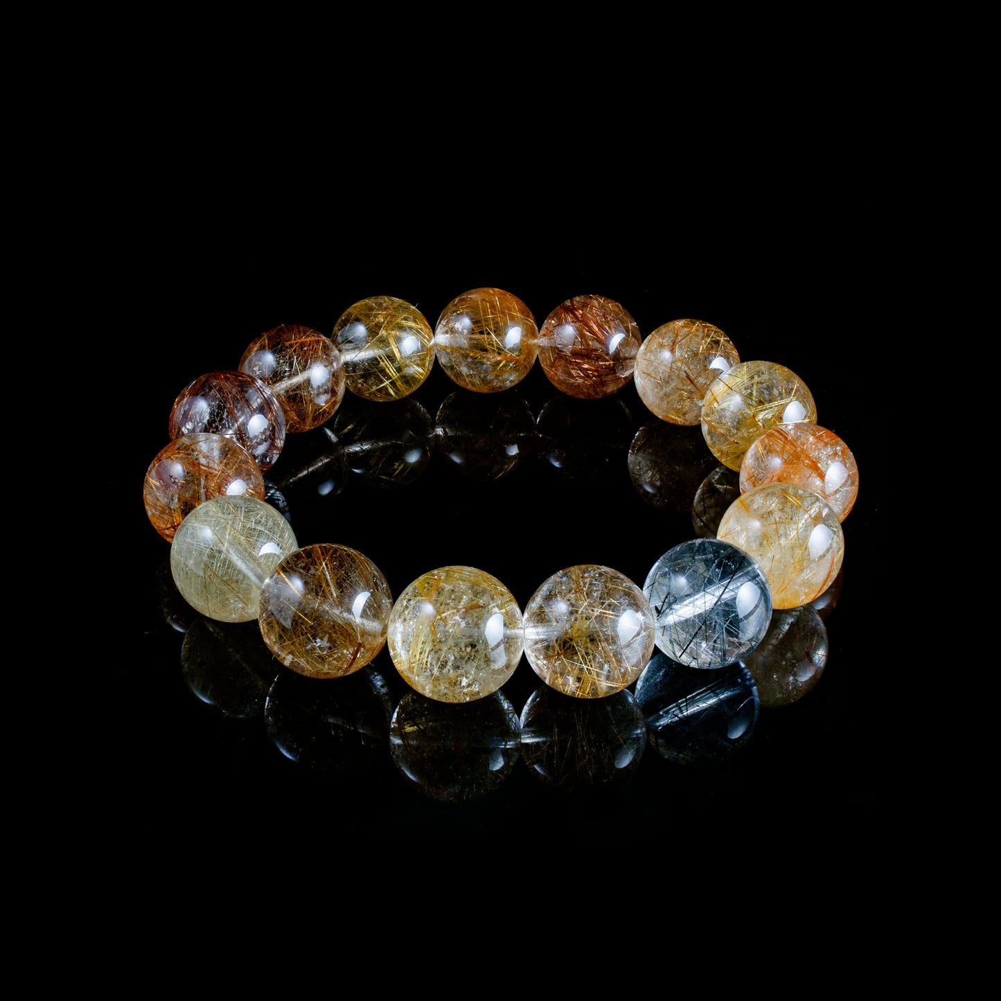 Auralyn Custom Multicolor Rutilated Quartz Bracelet, 13–14mm Natural Rutile Crystal Beads, Handmade Energy Jewelry for Clarity, Confidence & Prosperity
