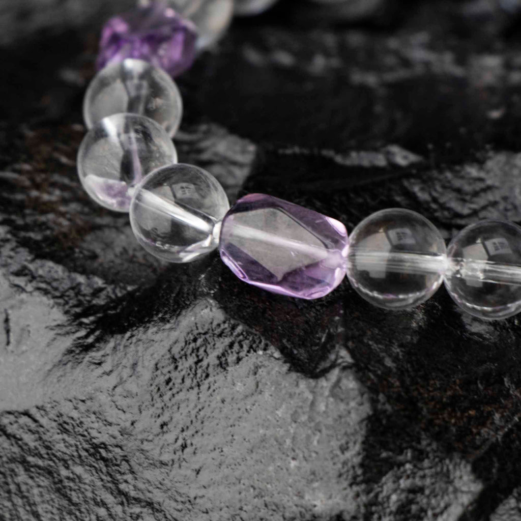 Auralyn Tarot High Priestess Amethyst Crystal Bracelet, 10mm Clear Quartz Beads with Irregular Amethyst, Handmade Tarot Energy Jewelry for Intuition, Calm & Clarity