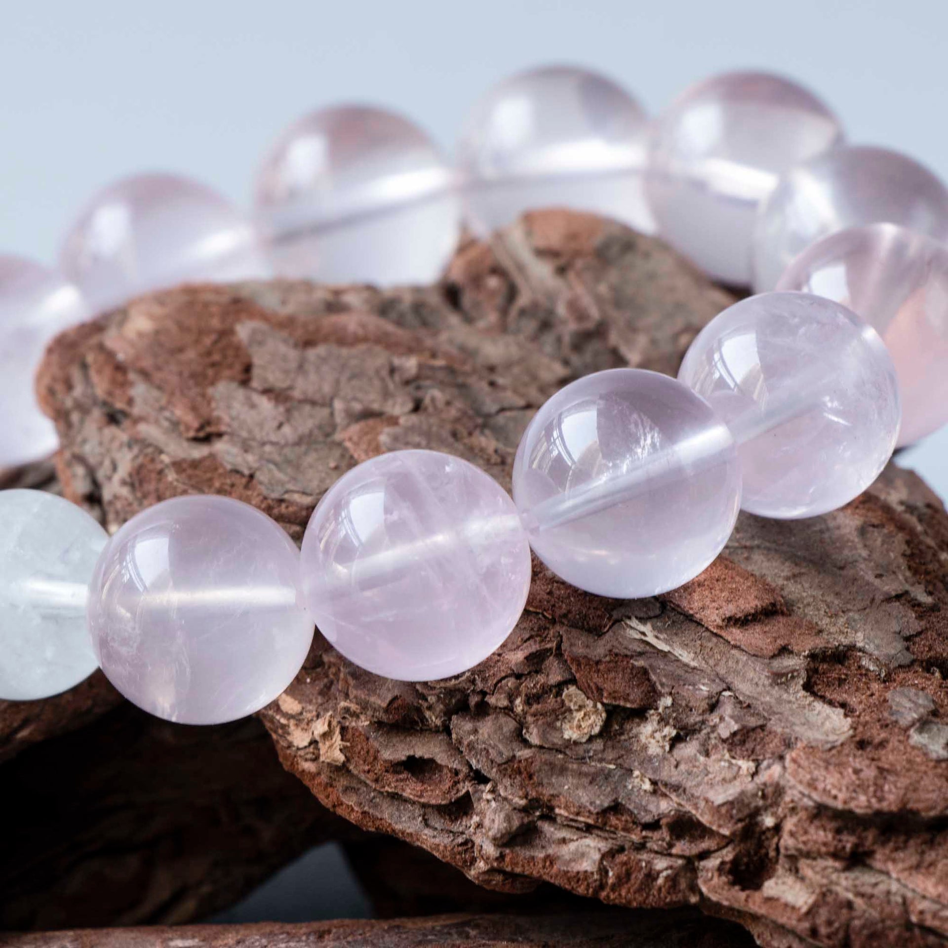 Auralyn Fluttering Bloom Rose Quartz & White Phantom Crystal Bracelet with Silver Butterfly Charm, 13–14mm Feminine Handmade Jewelry for Love, Healing & Daily Outfits