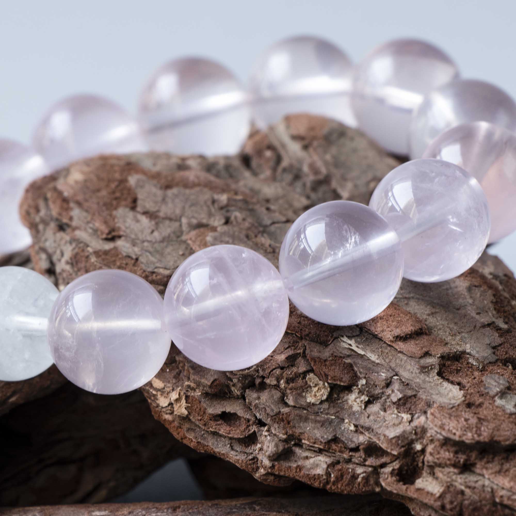 Auralyn Fluttering Bloom Rose Quartz & White Phantom Crystal Bracelet with Silver Butterfly Charm, 13–14mm Feminine Handmade Jewelry for Love, Healing & Daily Outfits