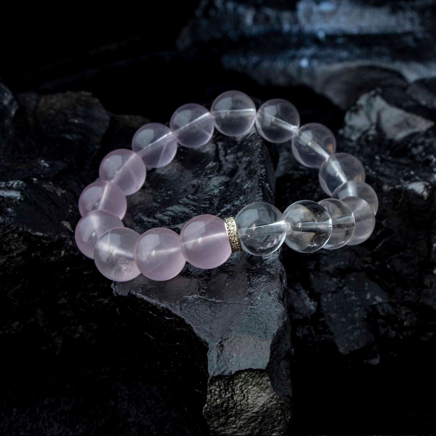 Auralyn Tarot The Lovers Rose Quartz Gradient Bracelet, 13–14mm Light-to-Deep Rose Quartz with Clear Quartz & Gold-Plated Spacers, Handmade Crystal Energy Jewelry for Love, Self-Care & Harmony