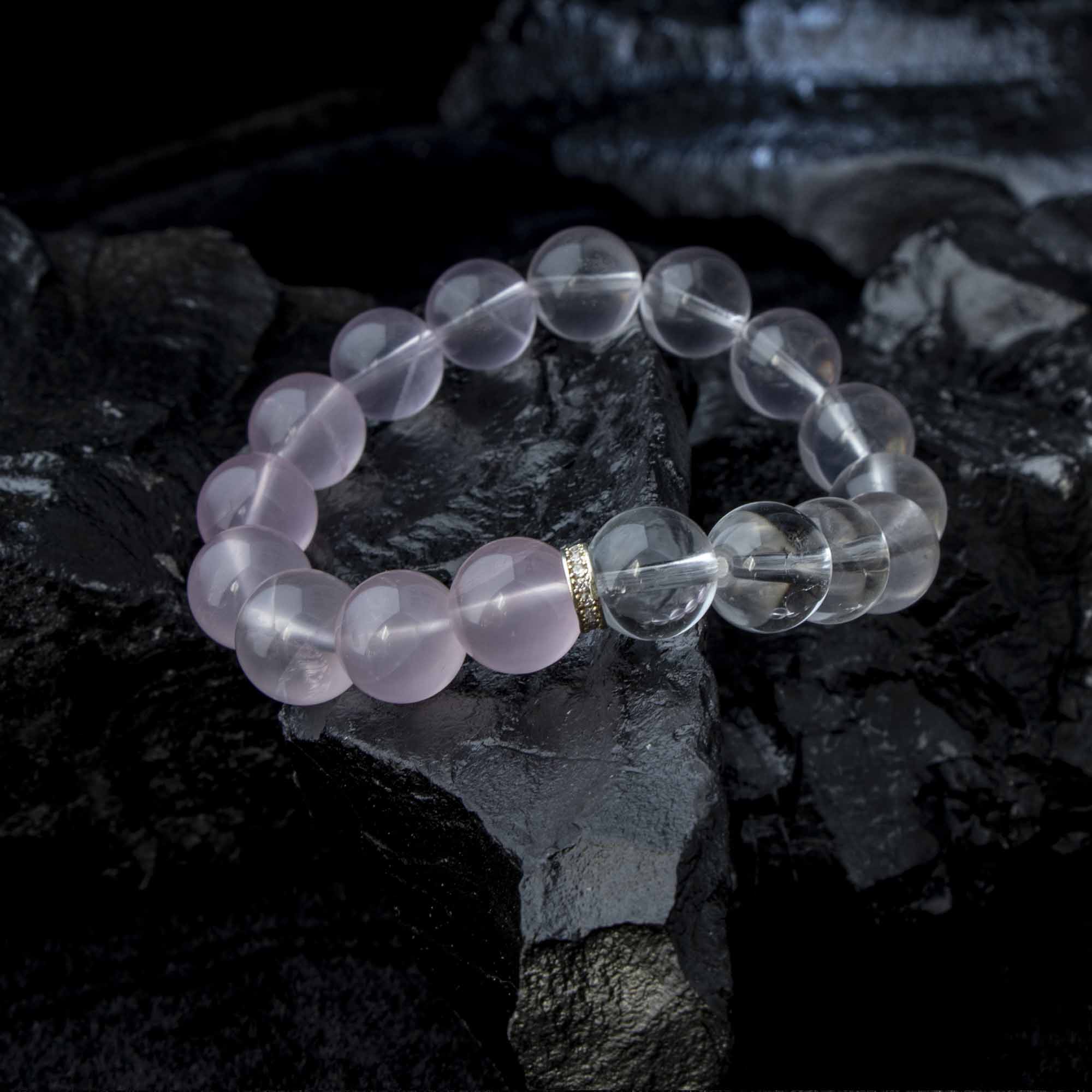Auralyn Tarot The Lovers Rose Quartz Gradient Bracelet, 13–14mm Light-to-Deep Rose Quartz with Clear Quartz & Gold-Plated Spacers, Handmade Crystal Energy Jewelry for Love, Self-Care & Harmony