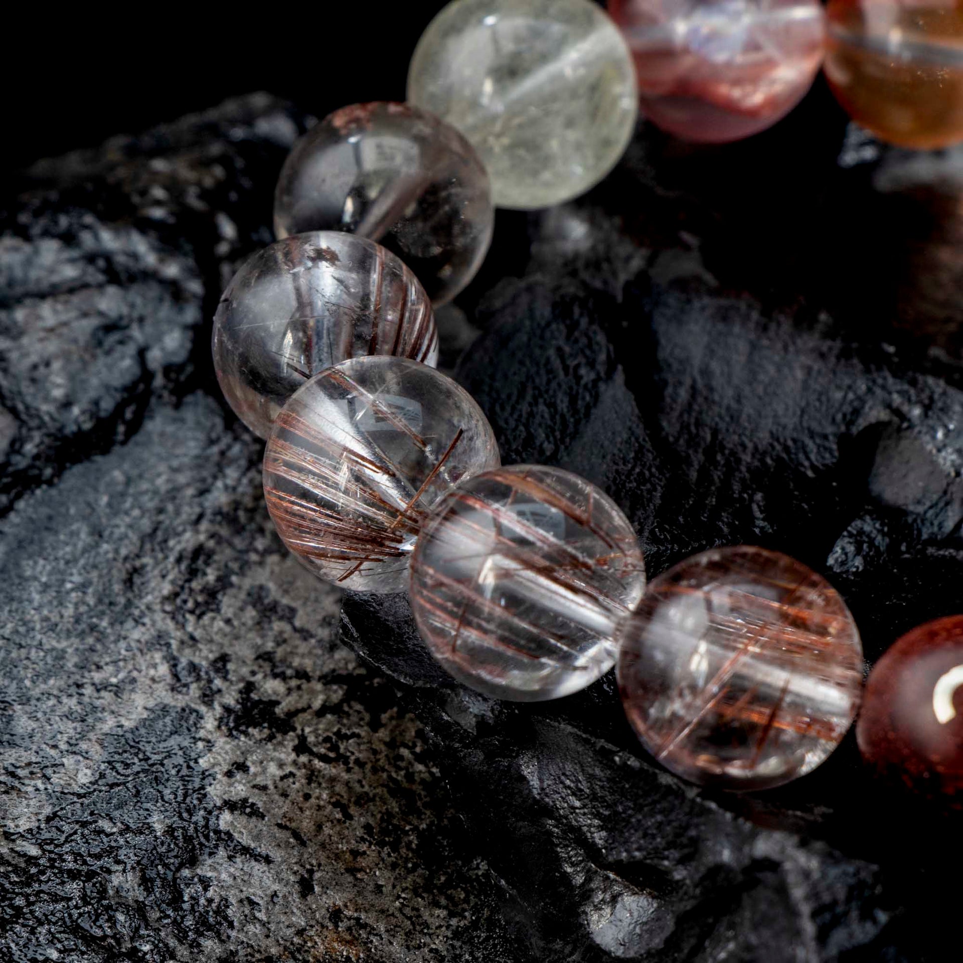 Auralyn Aries Flame Bloom Crystal Bracelet, 13–14mm Red Flower Agate, Red & Venus Rutilated Quartz, Rabbit Hair Quartz, Sterling Silver Aries Bead, Handmade Zodiac Energy Jewelry