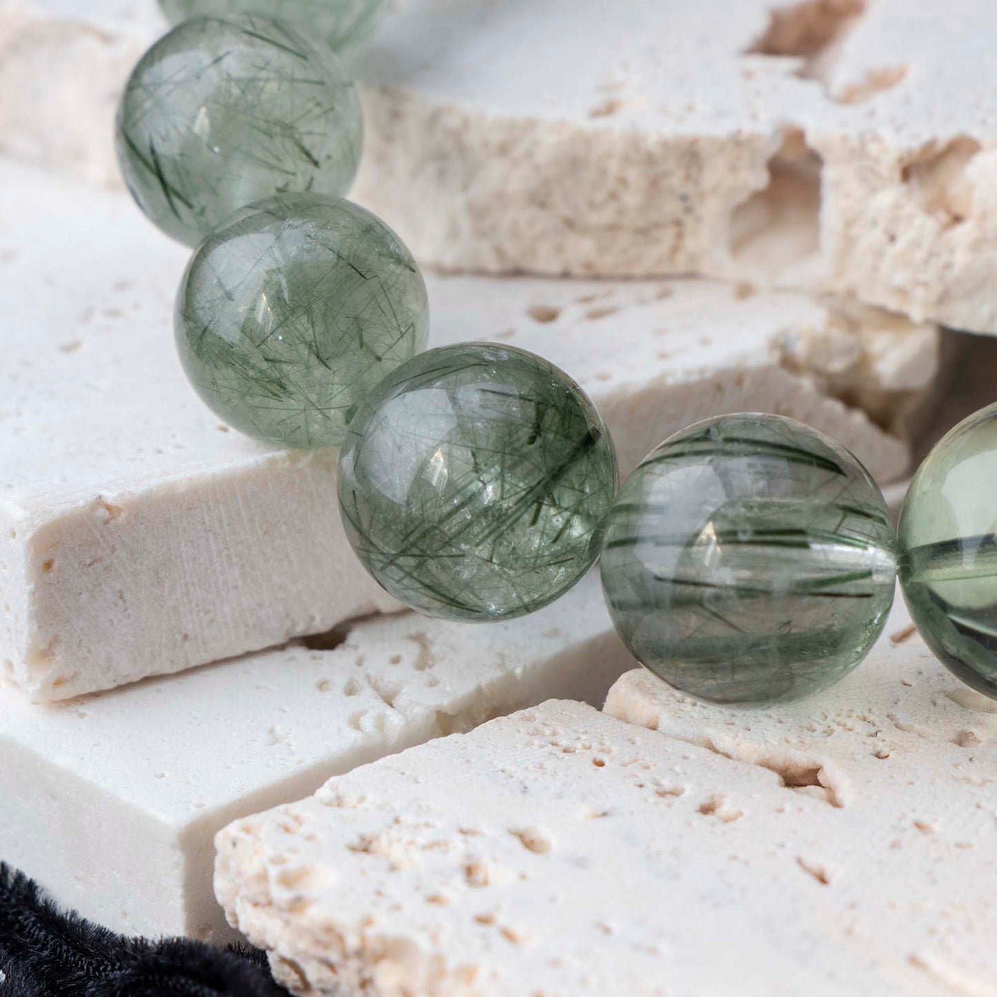 Auralyn Tarot Temperance Green Rutilated Quartz Bracelet, 13–14mm Dark & Light Green Rutilated Gradient with 16mm Green Quartz Center and Clear Quartz Runner Ring, Handmade Crystal Energy Jewelry for Balance & Growth