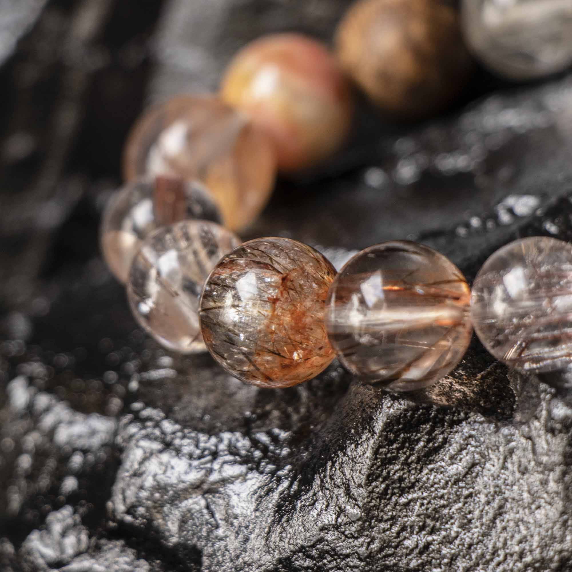 Auralyn Life Rhythm Blooming Flame Crystal Bracelet, 13–14mm Flower Agate, Red & Silver Rutilated Quartz with Natural Agarwood Bead (Subtle Aroma), Handmade Energy Jewelry for Love, Confidence & Grounding