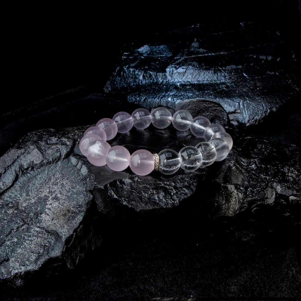 Auralyn Tarot The Lovers Rose Quartz Gradient Bracelet, 13–14mm Light-to-Deep Rose Quartz with Clear Quartz & Gold-Plated Spacers, Handmade Crystal Energy Jewelry for Love, Self-Care & Harmony