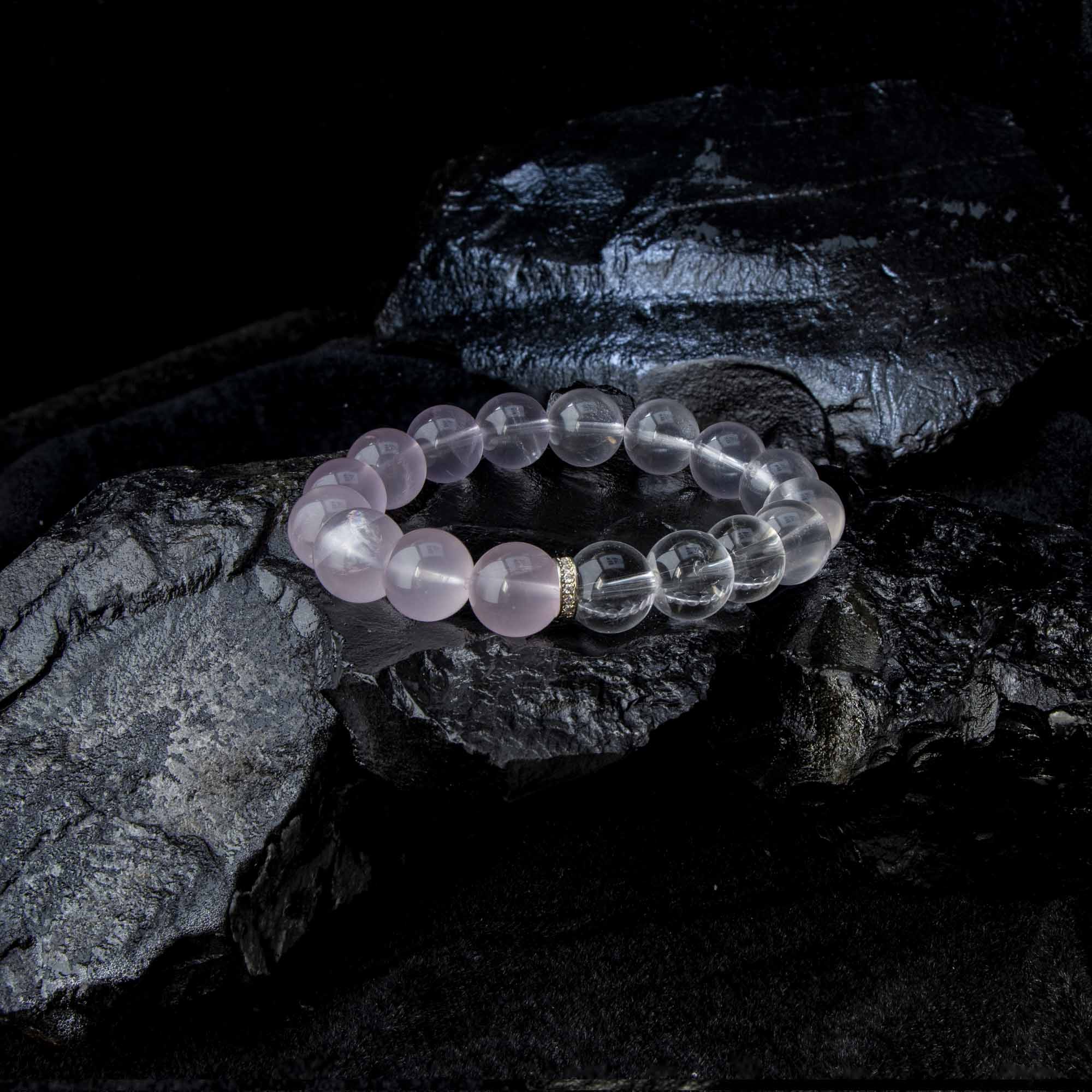 Auralyn Tarot The Lovers Rose Quartz Gradient Bracelet, 13–14mm Light-to-Deep Rose Quartz with Clear Quartz & Gold-Plated Spacers, Handmade Crystal Energy Jewelry for Love, Self-Care & Harmony