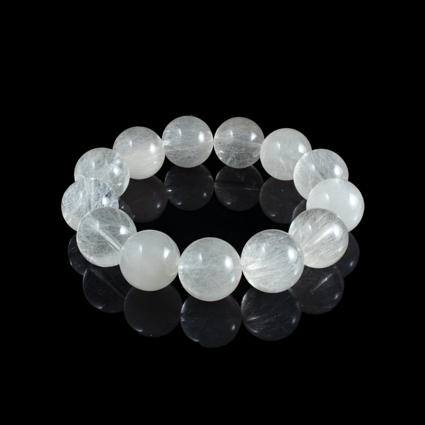 Auralyn Custom — White Rabbit-Hair Rutilated Quartz Bracelet | 14–15mm “White Steel-Wire” Clear Crystal Beads | Handmade Energy Jewelry for Clarity, Calm Confidence & Minimal Elegance