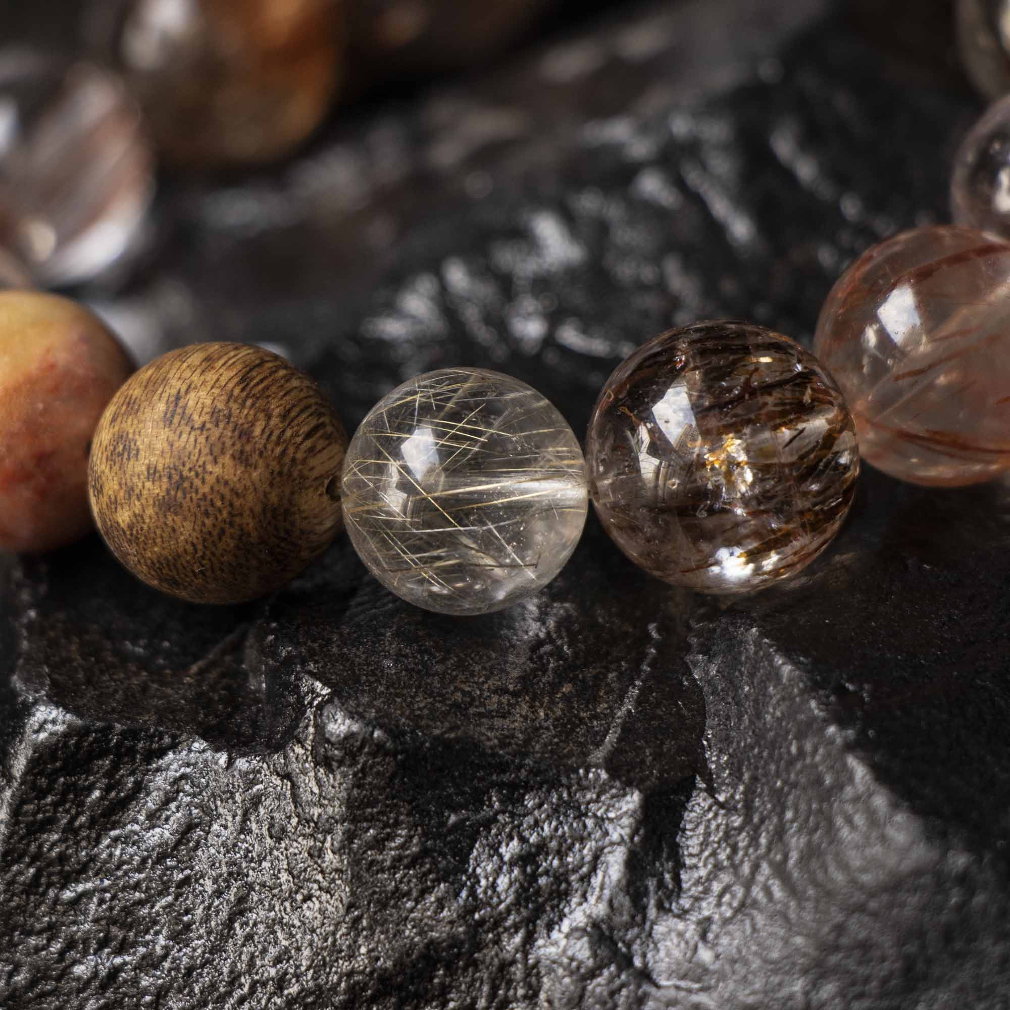 Auralyn Life Rhythm Blooming Flame Crystal Bracelet, 13–14mm Flower Agate, Red & Silver Rutilated Quartz with Natural Agarwood Bead (Subtle Aroma), Handmade Energy Jewelry for Love, Confidence & Grounding