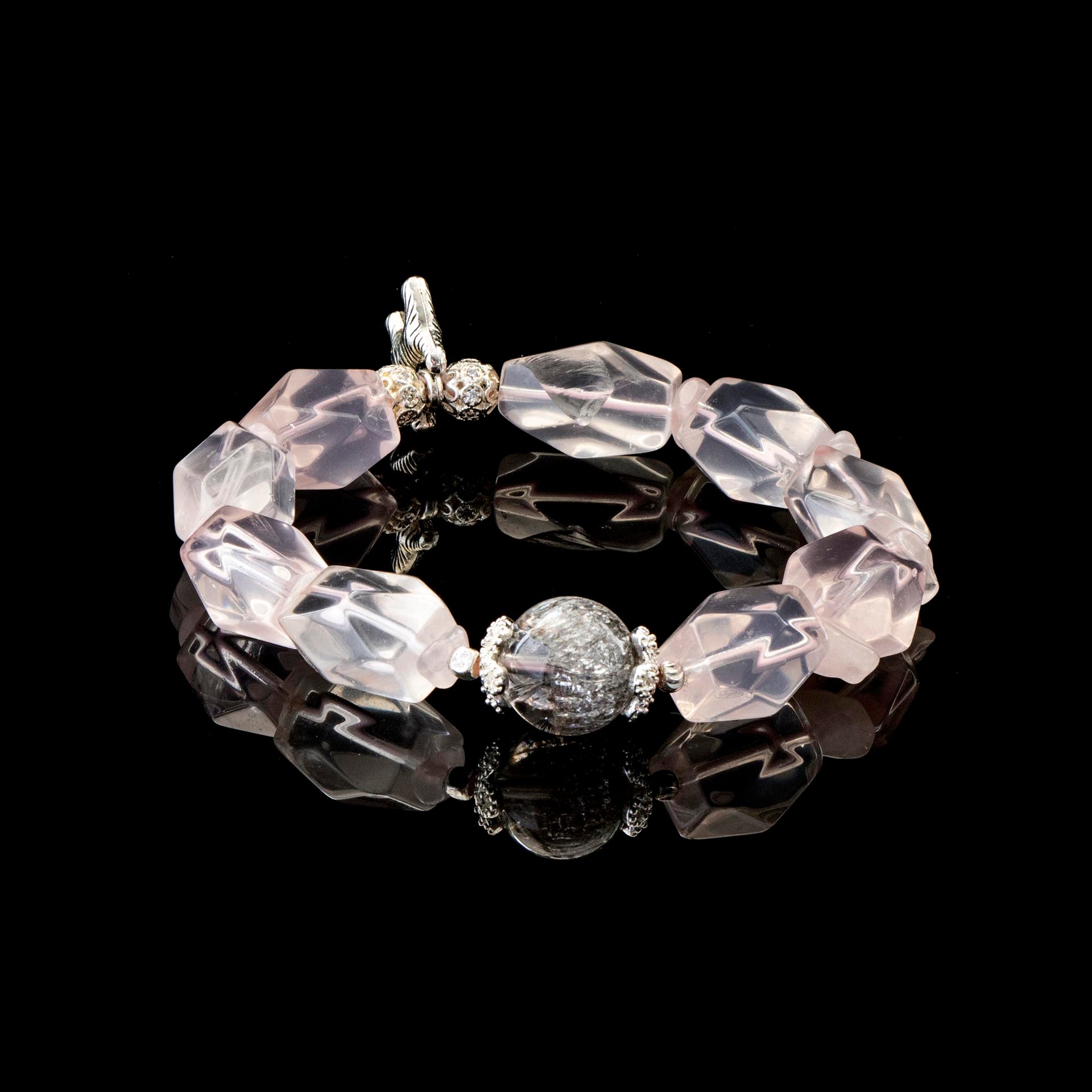 Free-shaped pink crystal pony running sterling silver accessory bracelet