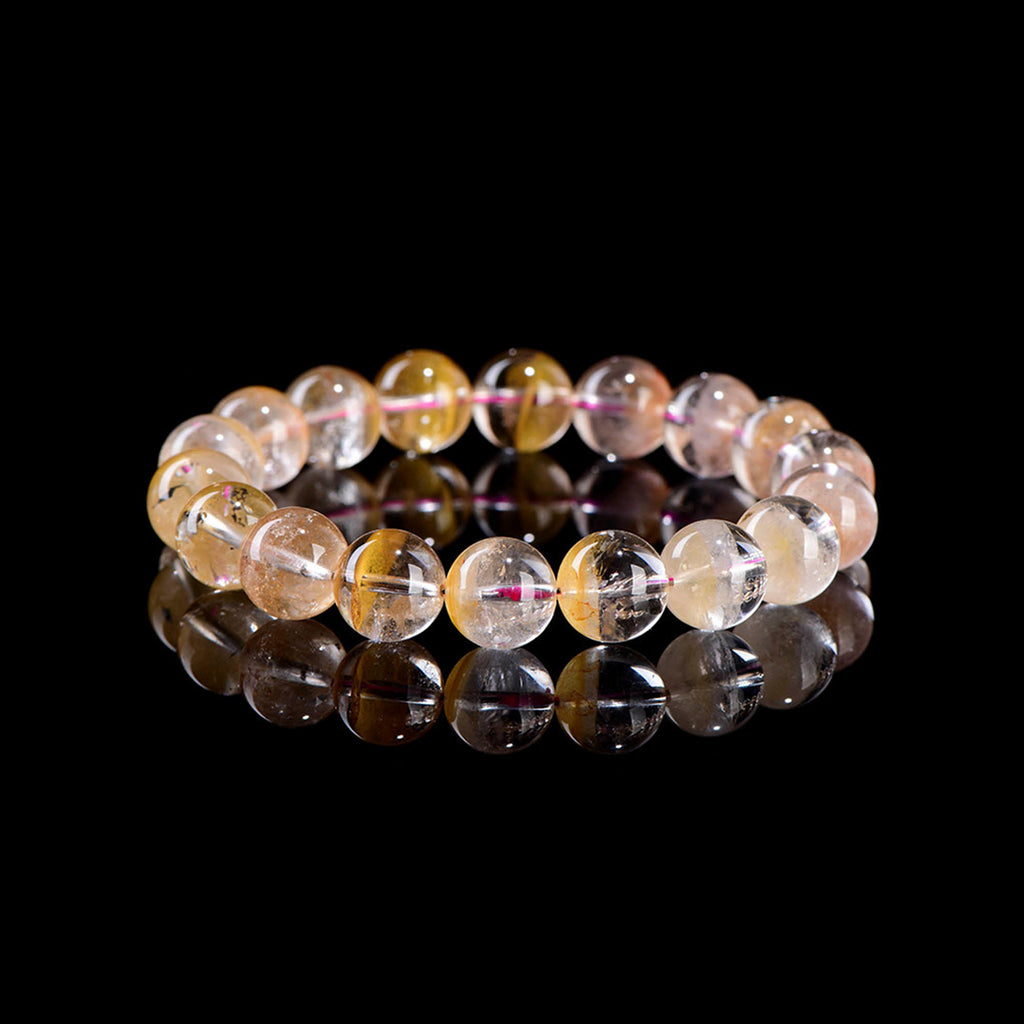 Auralyn Pure Fanta Aurora Treasure Bowl スーパーセブンクリスタルブレスレット、12～13mm天然マルチミネラルメロディストーンビーズ、ミニマルでエレガントなデザイン、豊かさ、透明感、そして保護をもたらすハンドメイドエネルギージュエリー