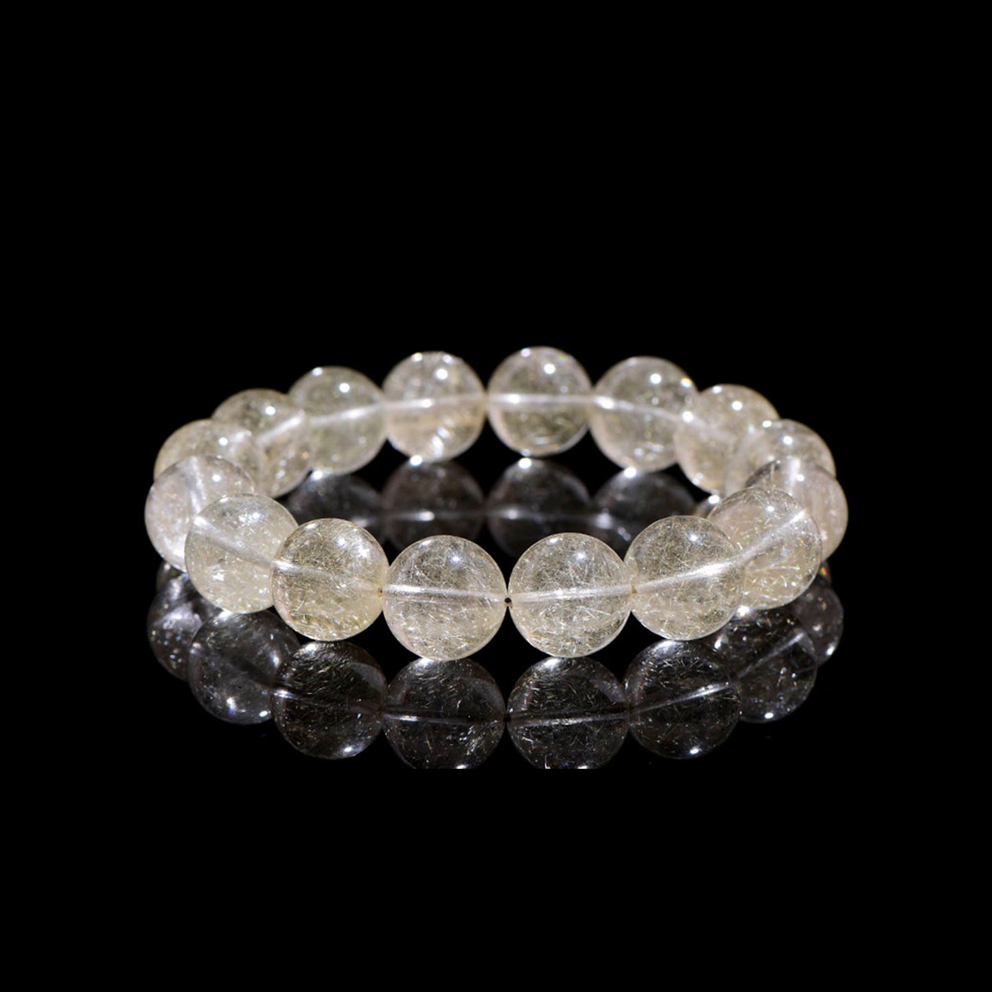 Auralyn Pure Rabbit-Hair Rutilated Quartz Crystal Bracelet, 12–13mm Natural Fine Rutile “Rabbit Hair” Beads, Minimal Elegant Design, Handmade Energy Jewelry for Clarity, Confidence & Gentle Prosperity