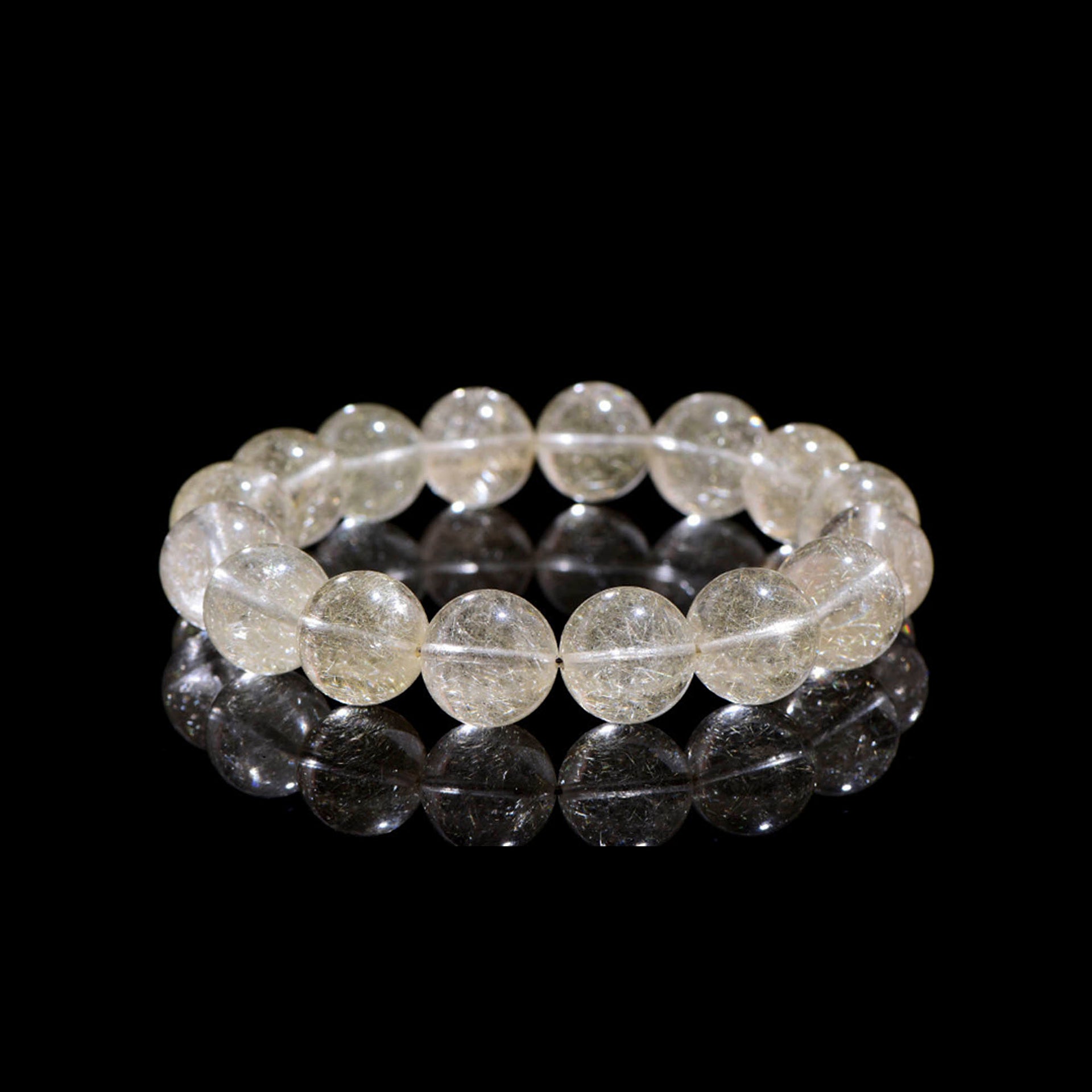 Auralyn Pure Rabbit-Hair Rutilated Quartz Crystal Bracelet, 12–13mm Natural Fine Rutile “Rabbit Hair” Beads, Minimal Elegant Design, Handmade Energy Jewelry for Clarity, Confidence & Gentle Prosperity