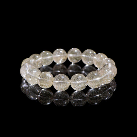 Auralyn Pure Rabbit-Hair Rutilated Quartz Crystal Bracelet, 12–13mm Natural Fine Rutile “Rabbit Hair” Beads, Minimal Elegant Design, Handmade Energy Jewelry for Clarity, Confidence & Gentle Prosperity