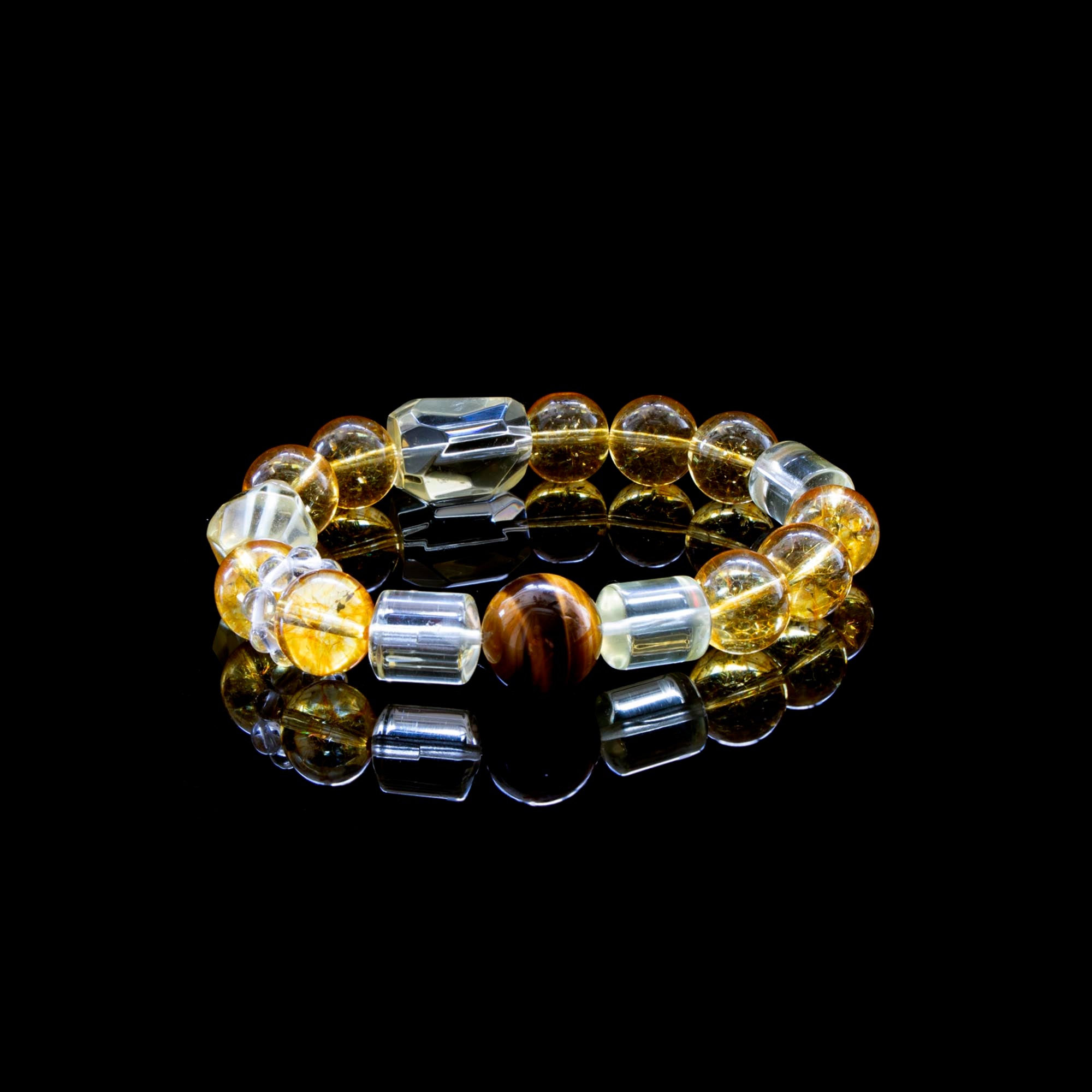 “Sunlight Harmony”Tiger’s Eye, Citrine & Clear Quartz Crystal Bracelet – Wealth, Energy & Clarity