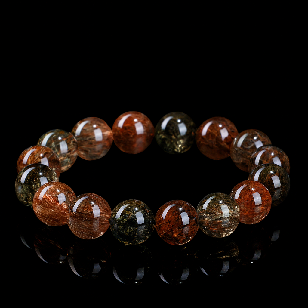 Auralyn Healing Black-Gold Super Seven Crystal Bracelet, 13–14mm Full-Body Super Seven Beads, Handmade Energy Jewelry for Protection, Focus & Deep Healing