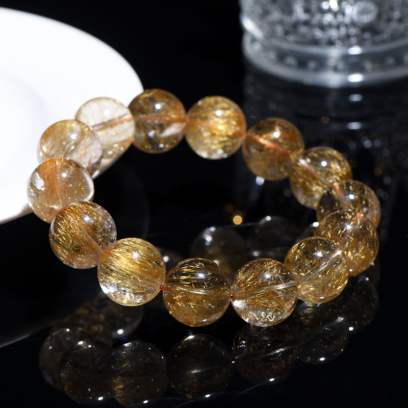 Auralyn Healing Venus Copper Rutilated Quartz Crystal Bracelet, 13–14mm Natural Golden/Copper Rutile Beads, Handmade Energy Jewelry for Attraction, Confidence, Abundance & Healing