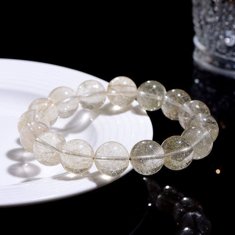 Auralyn Pure Rabbit-Hair Rutilated Quartz Crystal Bracelet, 12–13mm Natural Fine Rutile “Rabbit Hair” Beads, Minimal Elegant Design, Handmade Energy Jewelry for Clarity, Confidence & Gentle Prosperity