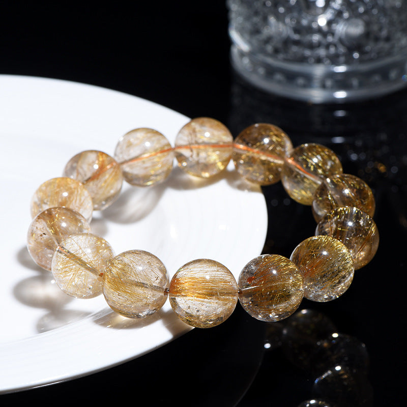 Auralyn Healing Venus Copper Rutilated Quartz Crystal Bracelet, 13–14mm Natural Golden/Copper Rutile Beads, Handmade Energy Jewelry for Attraction, Confidence, Abundance & Healing