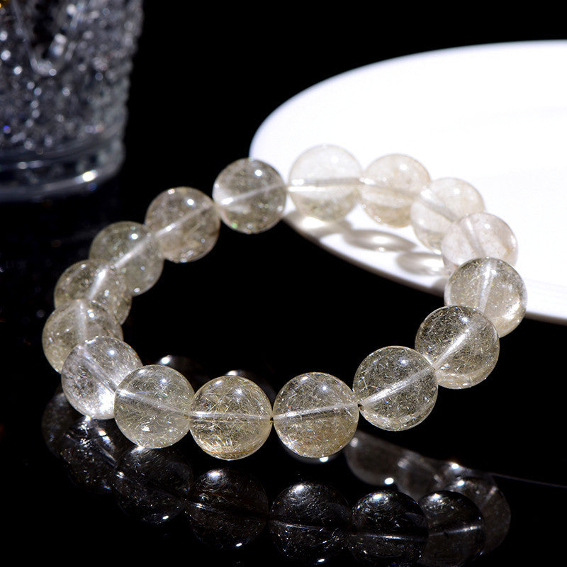 Auralyn Pure Rabbit-Hair Rutilated Quartz Crystal Bracelet, 12–13mm Natural Fine Rutile “Rabbit Hair” Beads, Minimal Elegant Design, Handmade Energy Jewelry for Clarity, Confidence & Gentle Prosperity