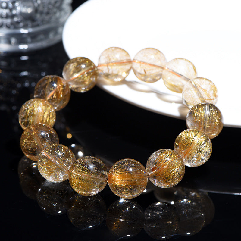 Auralyn Healing Venus Copper Rutilated Quartz Crystal Bracelet, 13–14mm Natural Golden/Copper Rutile Beads, Handmade Energy Jewelry for Attraction, Confidence, Abundance & Healing