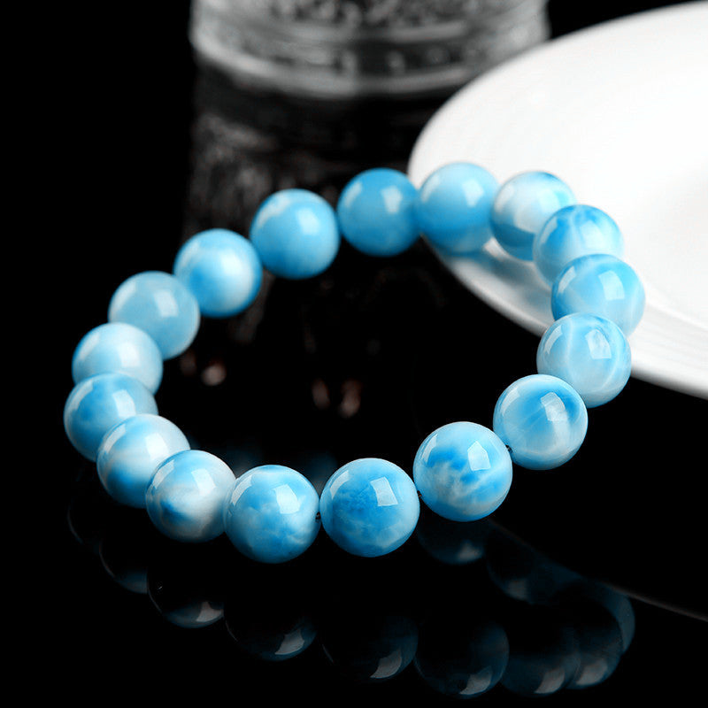 Auralyn Custom Larimar Ocean Glow Crystal Bracelet, 11–12mm Natural Larimar Beads, Handmade Energy Jewelry for Calm, Communication & Sea-Inspired Style