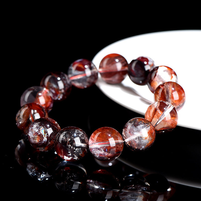 Auralyn Tarot Judgement Phoenix Bloom Red Flower Quartz Crystal Bracelet, 13–14mm Blood-Phoenix Beads, Handmade Energy Jewelry for Rebirth, Courage, Passion & Good Fortune