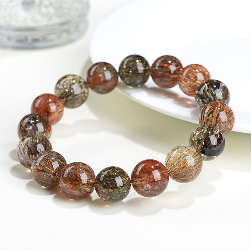 Auralyn Healing Black-Gold Super Seven Crystal Bracelet, 13–14mm Full-Body Super Seven Beads, Handmade Energy Jewelry for Protection, Focus & Deep Healing