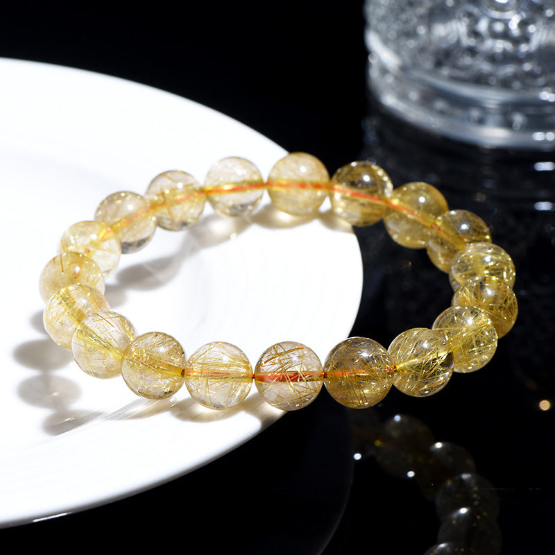 Auralyn Pure Golden Rutile Crystal Bracelet, 11–12mm Natural Golden Rutilated Quartz Beads, Minimal Elegant Design, Handmade Energy Jewelry for Wealth, Confidence & Protection
