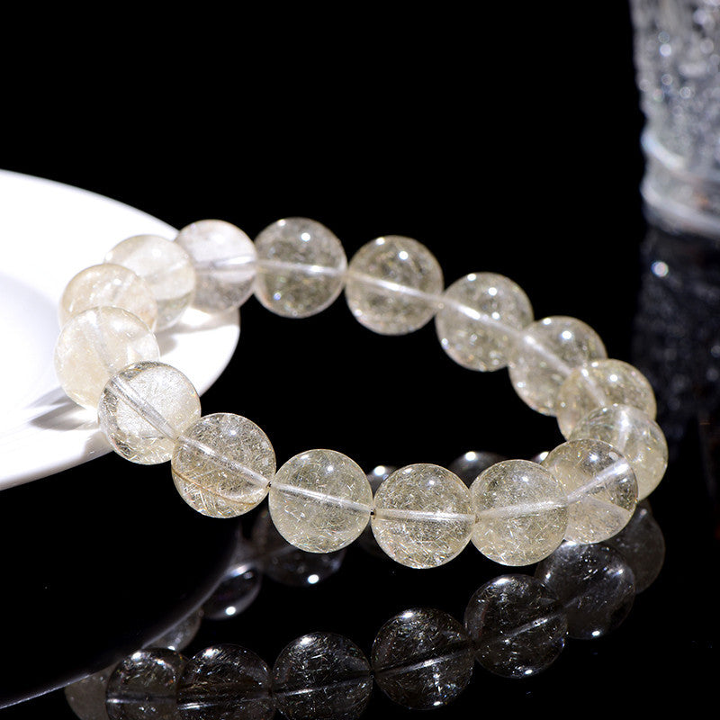 Auralyn Pure Rabbit-Hair Rutilated Quartz Crystal Bracelet, 12–13mm Natural Fine Rutile “Rabbit Hair” Beads, Minimal Elegant Design, Handmade Energy Jewelry for Clarity, Confidence & Gentle Prosperity