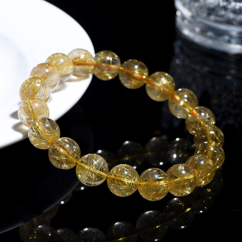 Auralyn Pure Golden Rutile Crystal Bracelet, 11–12mm Natural Golden Rutilated Quartz Beads, Minimal Elegant Design, Handmade Energy Jewelry for Wealth, Confidence & Protection