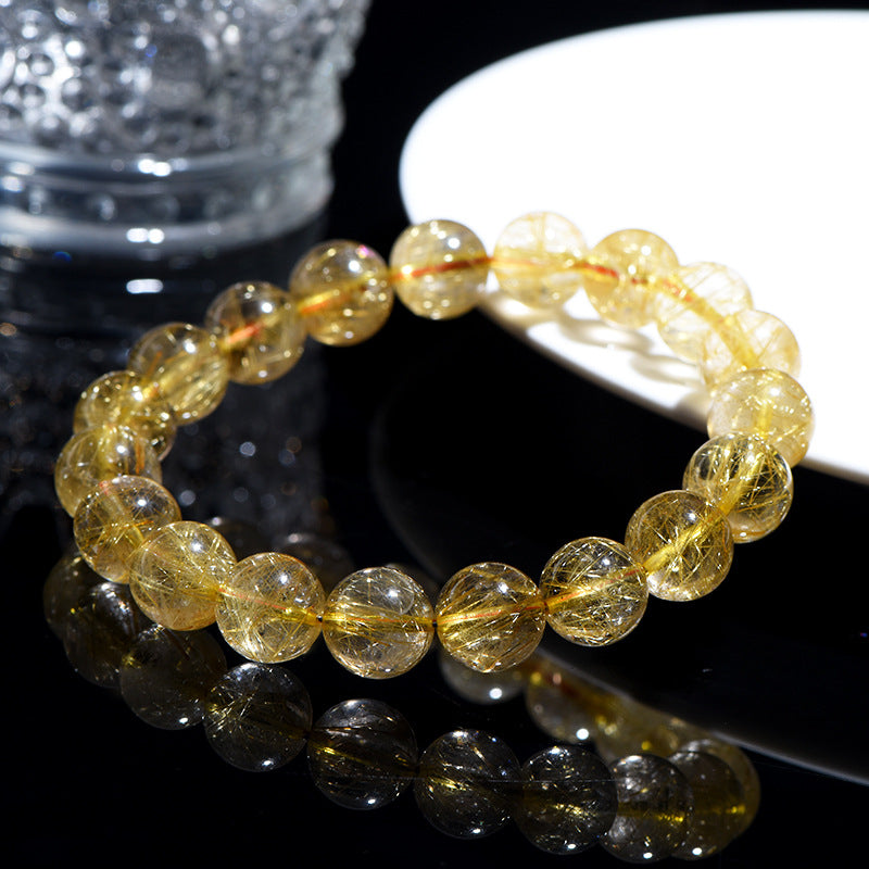 Auralyn Pure Golden Rutile Crystal Bracelet, 11–12mm Natural Golden Rutilated Quartz Beads, Minimal Elegant Design, Handmade Energy Jewelry for Wealth, Confidence & Protection