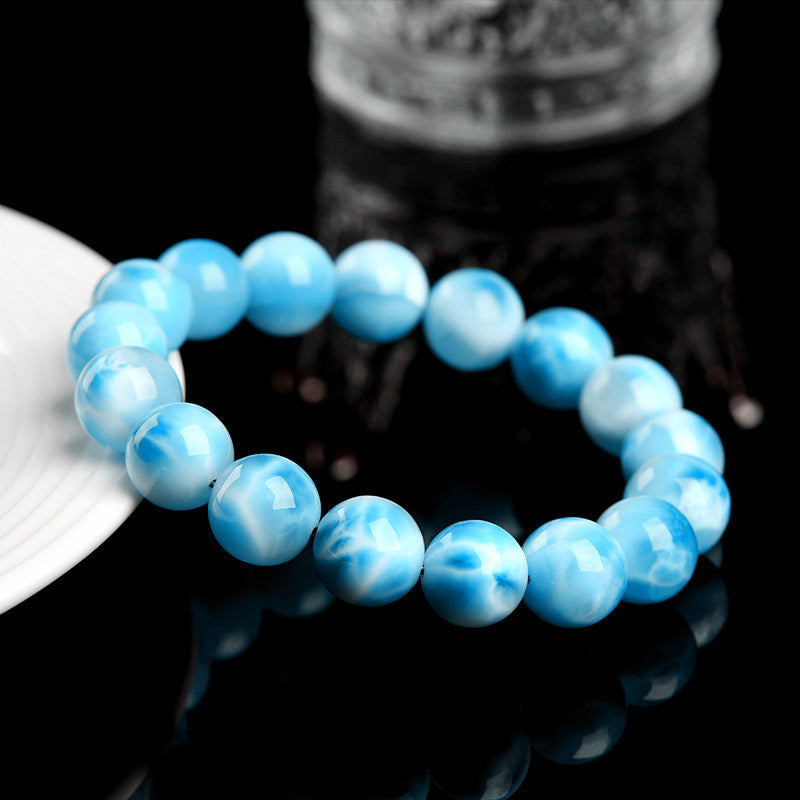 Auralyn Custom Larimar Ocean Glow Crystal Bracelet, 11–12mm Natural Larimar Beads, Handmade Energy Jewelry for Calm, Communication & Sea-Inspired Style