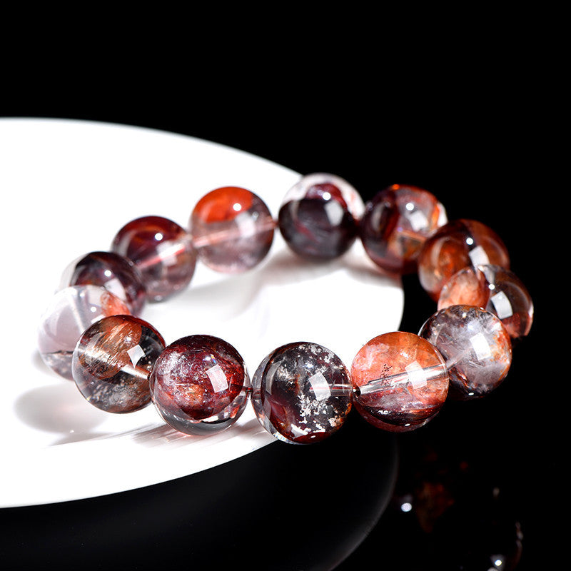 Auralyn Tarot Judgement Phoenix Bloom Red Flower Quartz Crystal Bracelet, 13–14mm Blood-Phoenix Beads, Handmade Energy Jewelry for Rebirth, Courage, Passion & Good Fortune