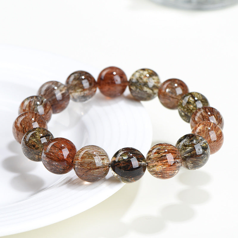 Auralyn Healing Black-Gold Super Seven Crystal Bracelet, 13–14mm Full-Body Super Seven Beads, Handmade Energy Jewelry for Protection, Focus & Deep Healing