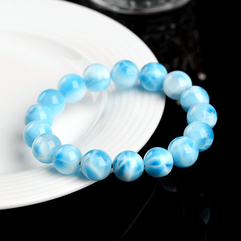 Auralyn Custom Larimar Ocean Glow Crystal Bracelet, 11–12mm Natural Larimar Beads, Handmade Energy Jewelry for Calm, Communication & Sea-Inspired Style