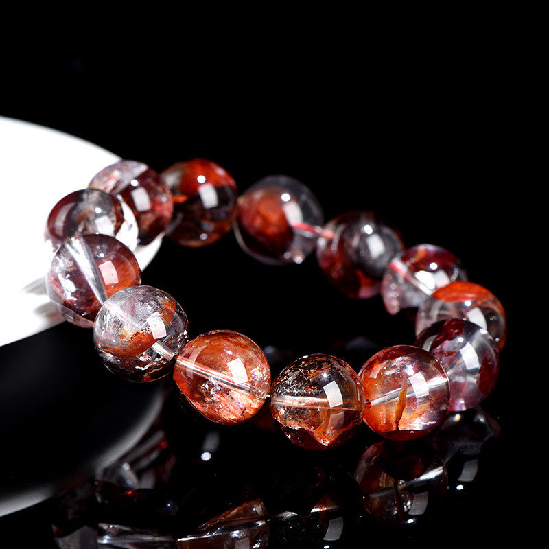 Auralyn Tarot Judgement Phoenix Bloom Red Flower Quartz Crystal Bracelet, 13–14mm Blood-Phoenix Beads, Handmade Energy Jewelry for Rebirth, Courage, Passion & Good Fortune