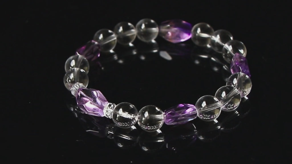 Auralyn Tarot High Priestess Amethyst Crystal Bracelet, 10mm Clear Quartz Beads with Irregular Amethyst, Handmade Tarot Energy Jewelry for Intuition, Calm & Clarity