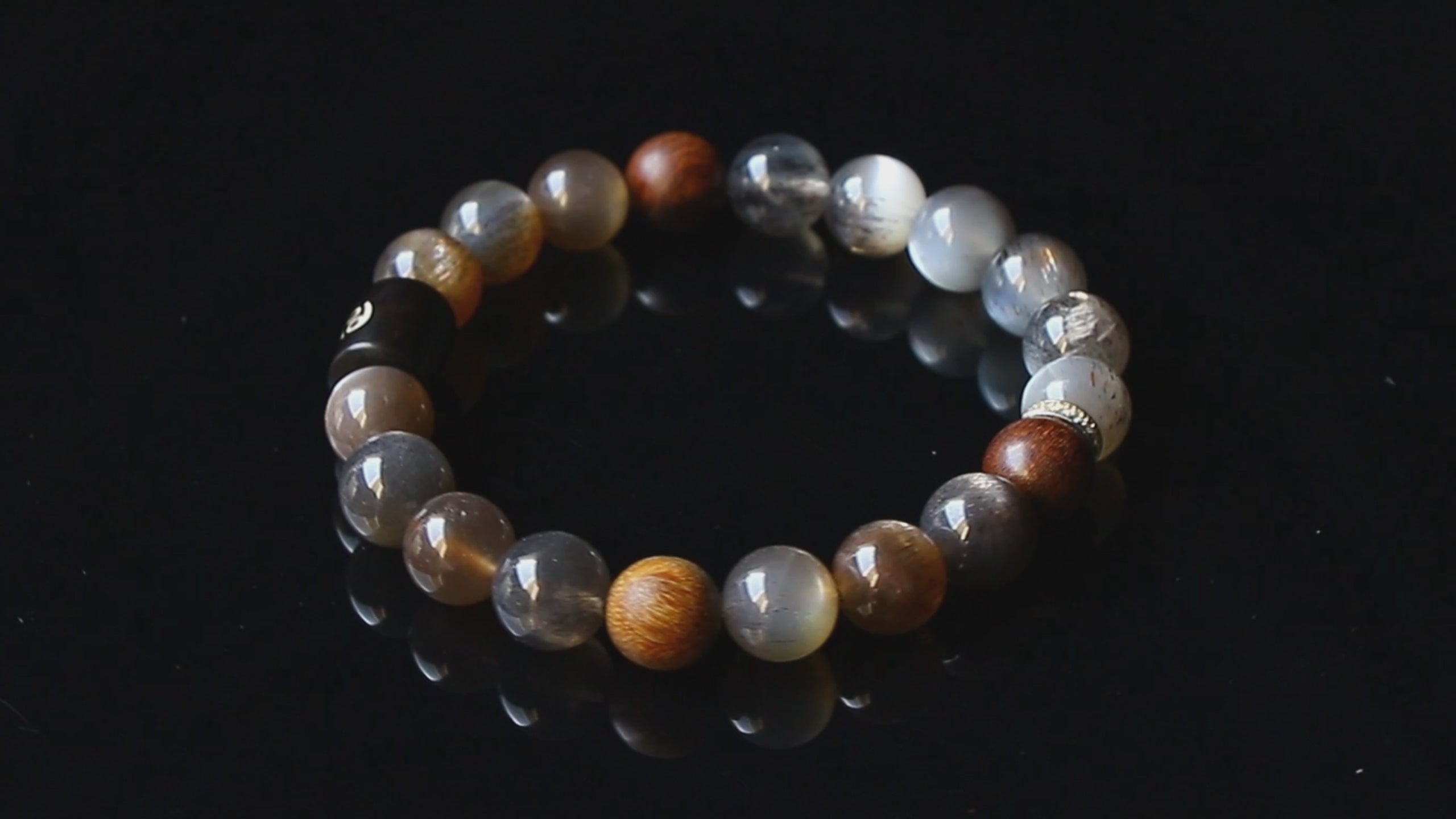 Auralyn Cancer Night-Tide Guardian Zodiac Bracelet, 10–12mm Black Tourmalinated “Backbone” Quartz & Rosewood with Gold-Plated Spacers and Ebony Bead w/ Sterling-Silver Cancer Inlay, Handmade Protective Jewelry Amazon-Style 5 Bullet Points