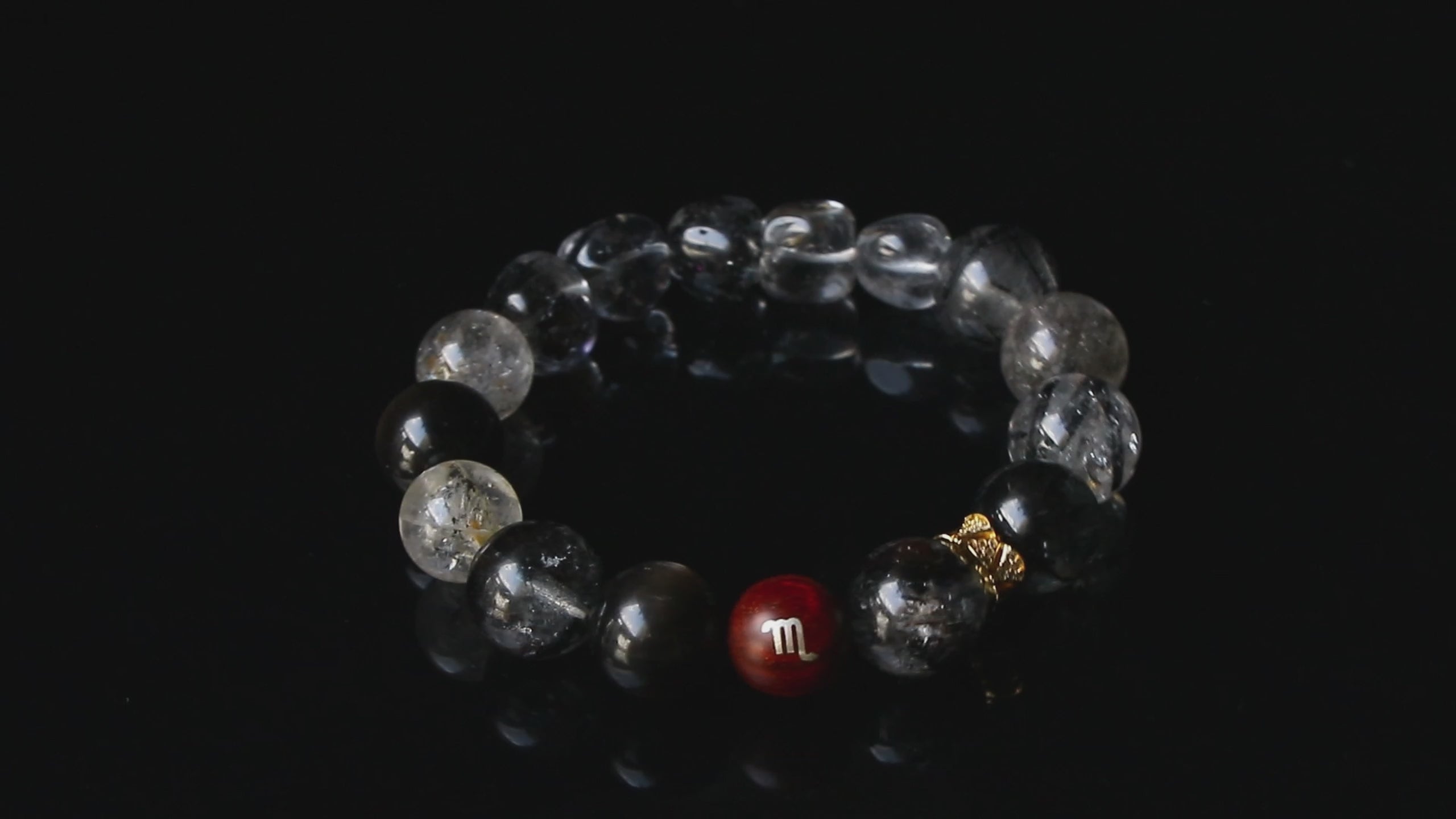 Auralyn Virgo Precision Shield Crystal Bracelet, 13–14mm Silver Obsidian, Black Labradorite, Herkimer Diamond & Black Rutilated Quartz with Gold-Plated Spacers and Sterling Silver Virgo Inlaid Bead, Handmade Zodiac Energy Jewelry